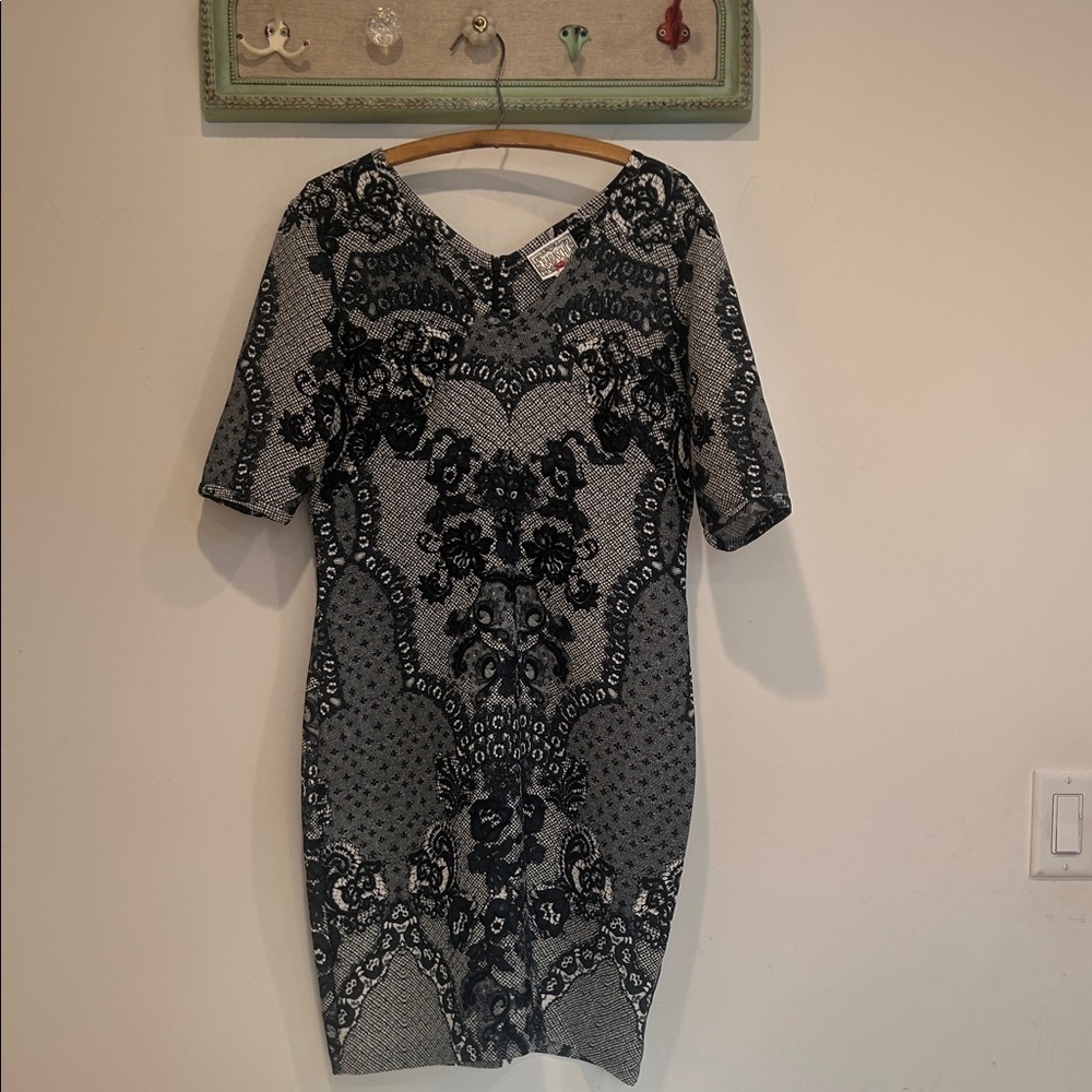Anthropologie Baraschi lace Patterned Dress women’s 12 large black navy white
